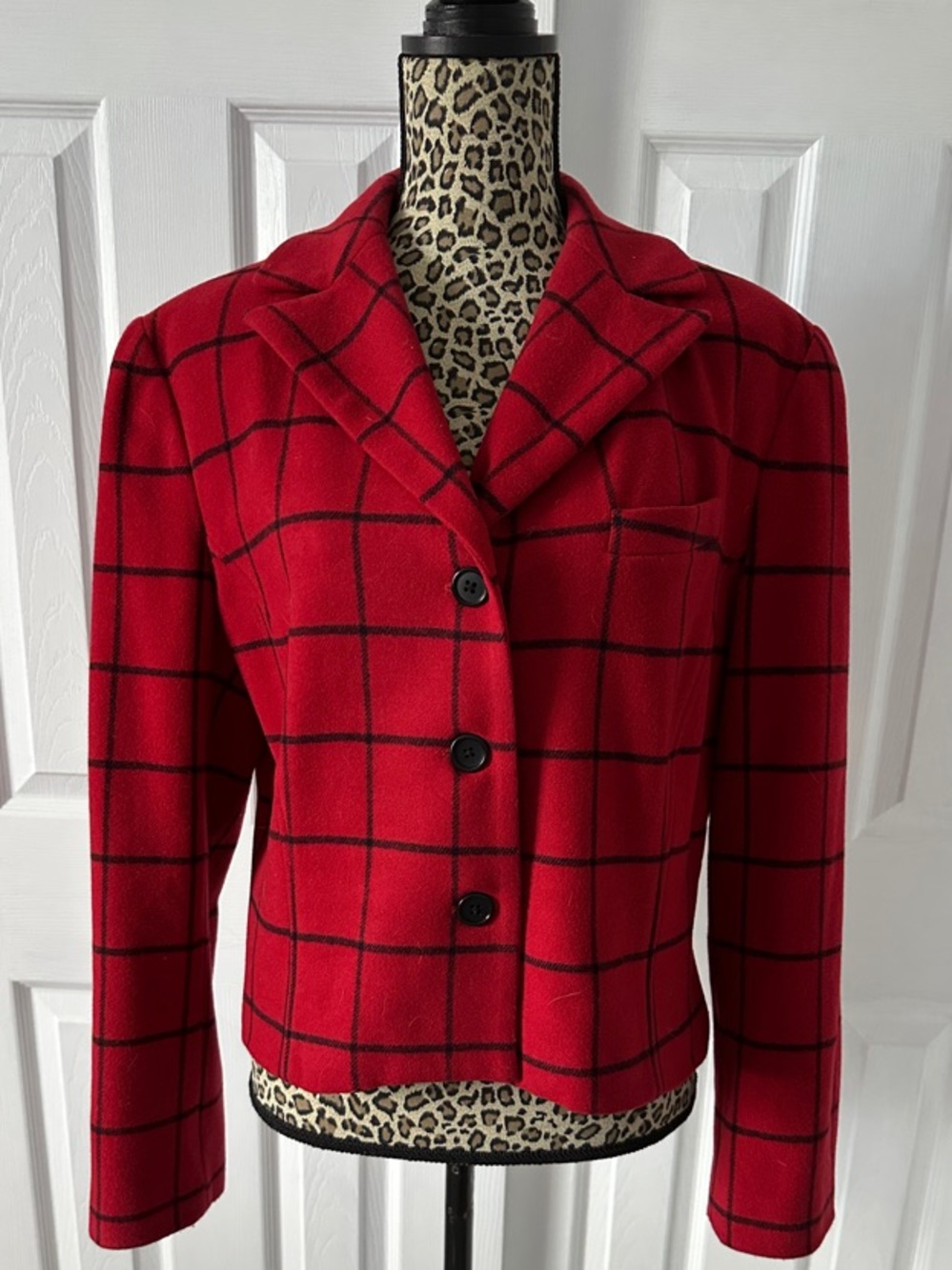 Vintage Ann Taylor Red Windowpane Plaid Blazer